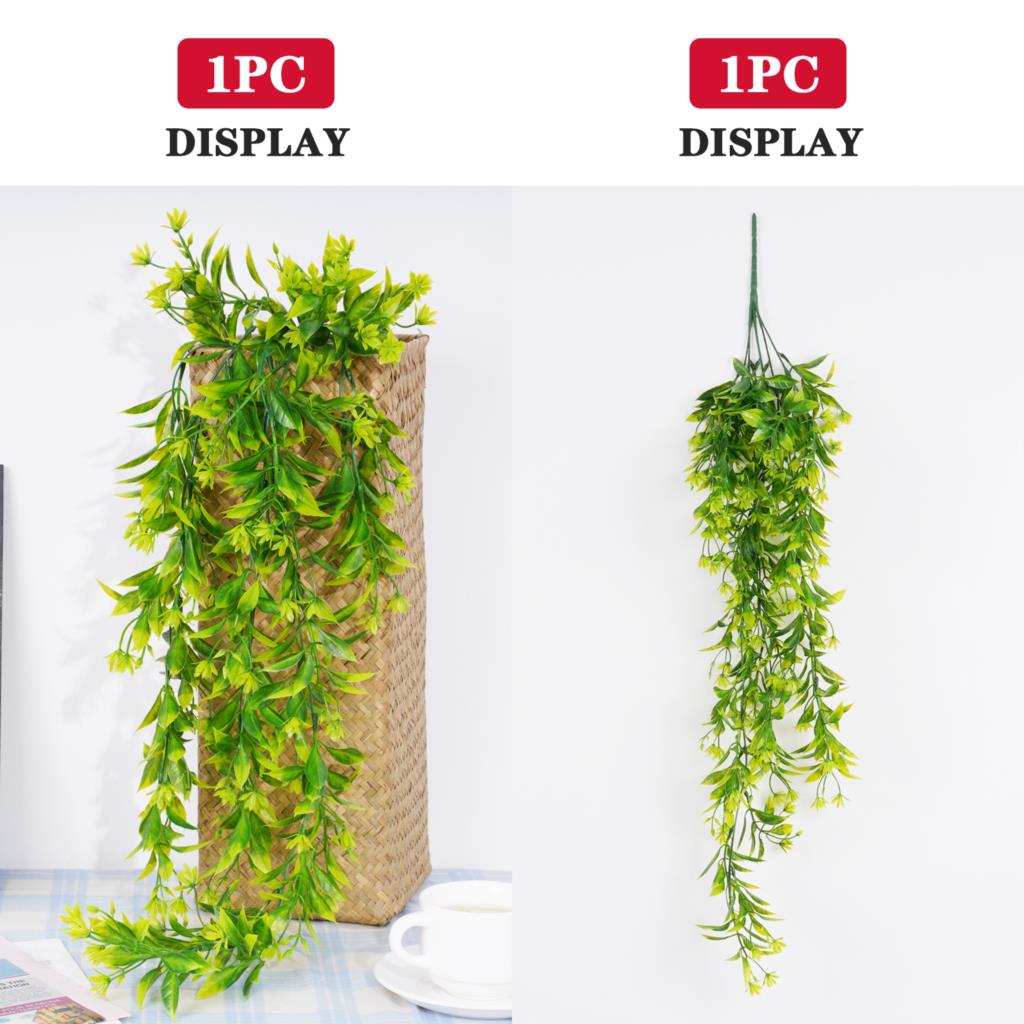人工籐壁掛け植物、プラスチックの枝、偽の絹の葉、緑のツタ、家 - Rattan Plant Basket のレビューと価格