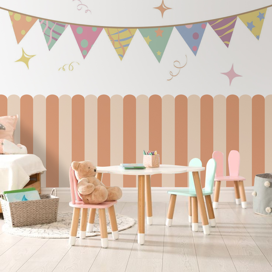 マルチカラー縦ストライプアーク壁紙保育園子供壁アートキッズル - Home Decor Game のレビューと価格