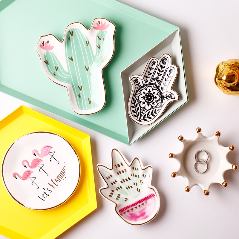 小さなハムササンハンドセラミック皿、フラミンゴ、サボテン、パ - Ceramic Trinket Dish のレビューと価格