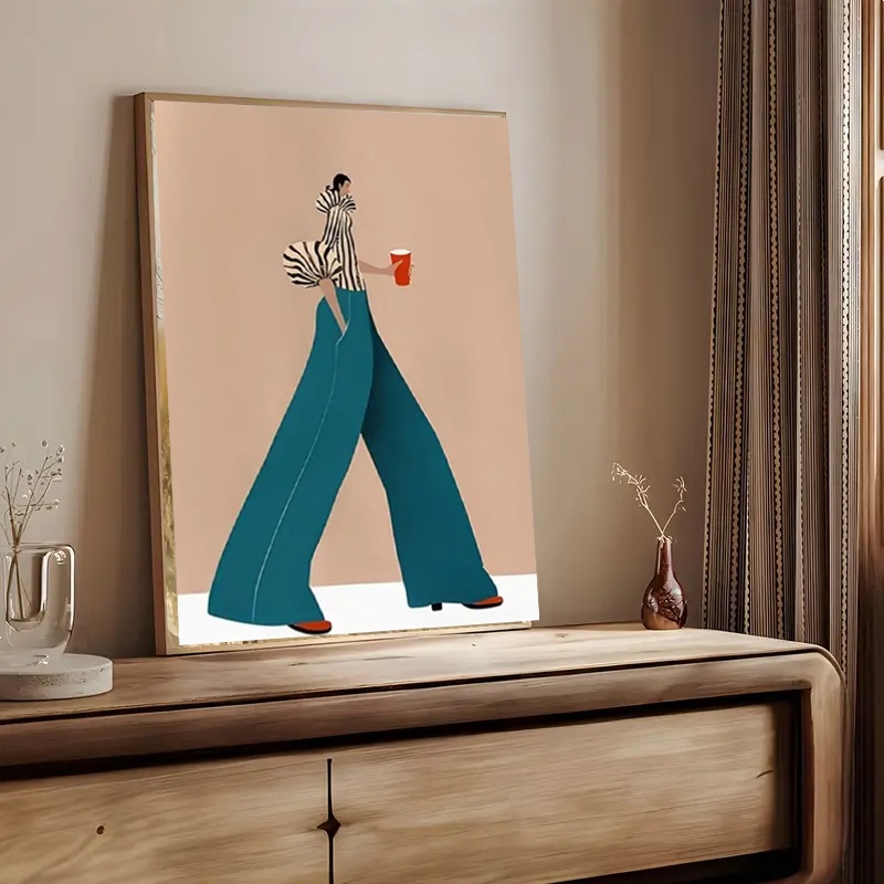 ファッショナブルなブルーパンツ女性ポスタープリント現代超現実 - Home Decor Zen のレビューと価格